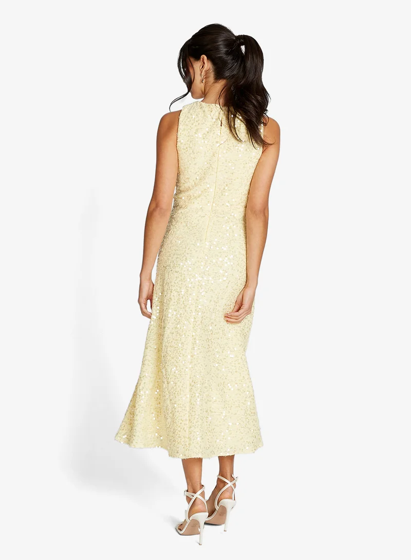Little Mistress Lemon Sequin Midi Dress